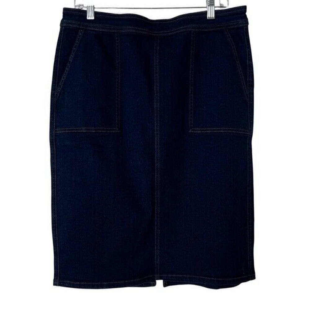 EUC Lands End Denim Skirt Womens 12 Blue Pencil Cotton Blend Classic